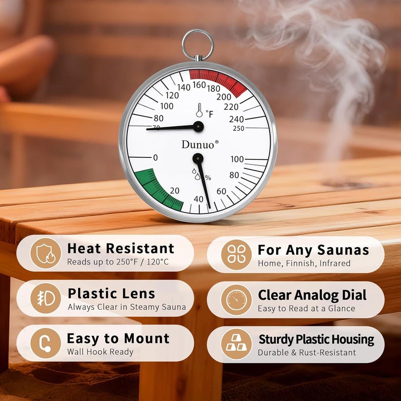 DUNUO 4 inch Sauna Thermometer Fahrenheit and Hygrometer, Mounted for Portable Steam Sauna Box, Ideal for Infrared/Indoor/Home Use, Essential Accessory and Gift for Enthusiasts (ST004PL) - Image 3